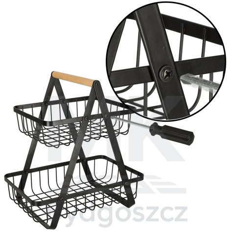 Kosz miska na owoce dwupoziomowy piętrowy metal drewno Kosz miska na owoce dwupoziomowy piętrowy metal drewno