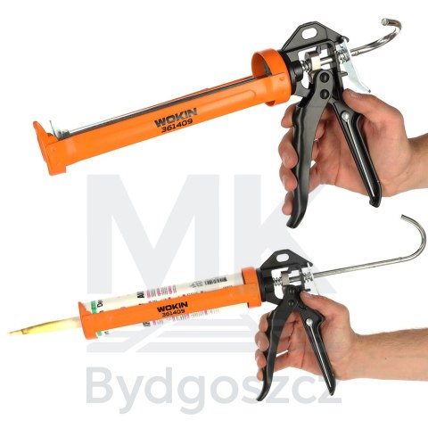 Pistolet wyciskacz do silikonu akrylu kleju kartuszy mas obrotowy korpus 360 255mm WOKIN Pistolet wyciskacz do silikonu akrylu kleju kartuszy mas obrotowy korpus 360 255mm WOKIN