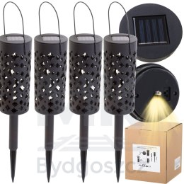 Lampa solarna ogrodowa ażurowa latarenka lampion LED czujnik zmierzchu wbijana 4szt.