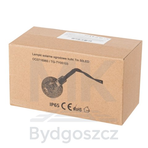 Lampki ogrodowe solarne kulki 7m 50LED ciepły biały Lampki ogrodowe solarne kulki 7m 50LED ciepły biały