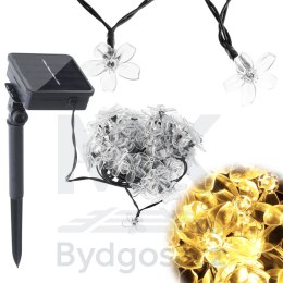 Lampki ogrodowe solarne kwiatki 7m 50LED ciepły biały