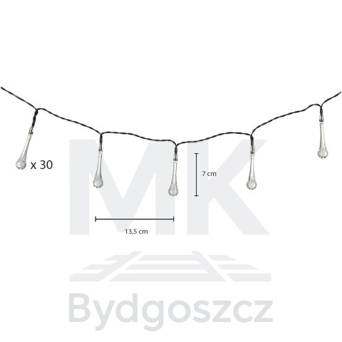 Lampki solarne ogrodowe łezki 6,5m 30LED zimny biały Lampki solarne ogrodowe łezki 6,5m 30LED zimny biały