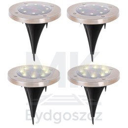 Lampy ogrodowe solarne najazdowe gruntowe czujnik zmierzchu wbijane świecący dysk 8LED 4szt. ciepły biały
