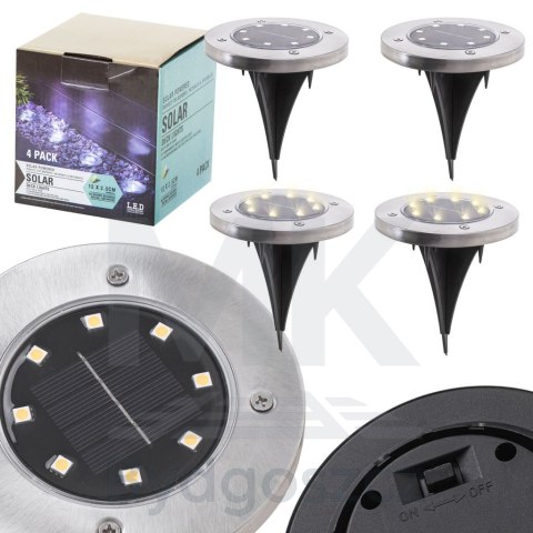 Lampy ogrodowe solarne najazdowe gruntowe czujnik zmierzchu wbijane świecący dysk 8LED 4szt. zimny biały Lampy ogrodowe solarne najazdowe gruntowe czujnik zmierzchu wbijane świecący dysk 8LED 4szt. zimny biały