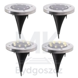 Lampy ogrodowe solarne najazdowe gruntowe czujnik zmierzchu wbijane świecący dysk 8LED 4szt. zimny biały