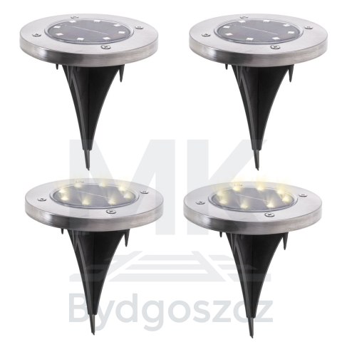 Lampy ogrodowe solarne najazdowe gruntowe czujnik zmierzchu wbijane świecący dysk 8LED 4szt. zimny biały Lampy ogrodowe solarne najazdowe gruntowe czujnik zmierzchu wbijane świecący dysk 8LED 4szt. zimny biały