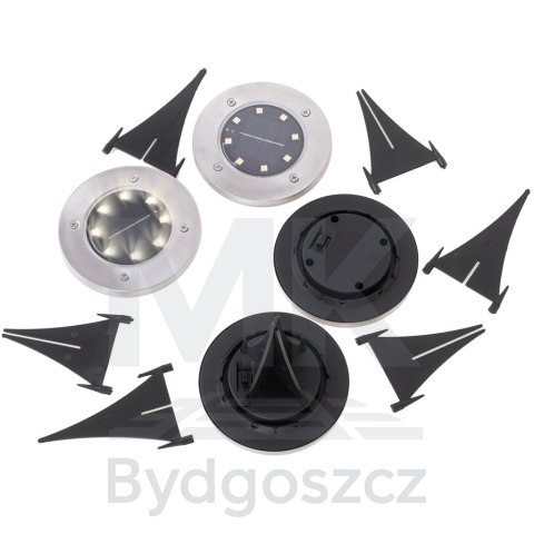 Lampy ogrodowe solarne najazdowe gruntowe czujnik zmierzchu wbijane świecący dysk 8LED 4szt. zimny biały Lampy ogrodowe solarne najazdowe gruntowe czujnik zmierzchu wbijane świecący dysk 8LED 4szt. zimny biały