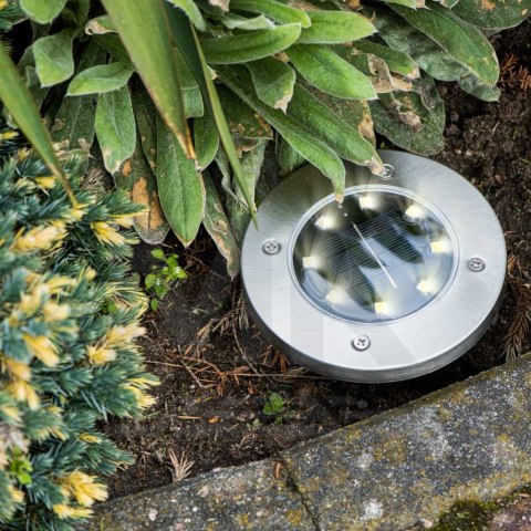 Lampy ogrodowe solarne najazdowe gruntowe czujnik zmierzchu wbijane świecący dysk 8LED 4szt. zimny biały Lampy ogrodowe solarne najazdowe gruntowe czujnik zmierzchu wbijane świecący dysk 8LED 4szt. zimny biały