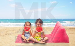 Mata plażowa z dmuchanym oparciem leżak na plażę do domu ogrodu z poduszką uniwersalny różowy