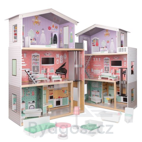 Domek dla lalek drewniany mebelki pastelowy 117cm Domek dla lalek drewniany mebelki pastelowy 117cm