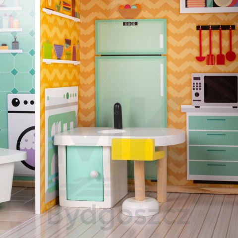 Domek dla lalek drewniany mebelki pastelowy 117cm Domek dla lalek drewniany mebelki pastelowy 117cm