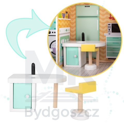 Domek dla lalek drewniany mebelki pastelowy 117cm Domek dla lalek drewniany mebelki pastelowy 117cm