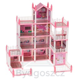 Domek dla lalek willa różowa DIY 4 poziomy mebelki 61cm