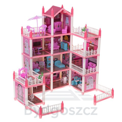 Domek dla lalek willa różowa DIY 4 poziomy mebelki 61cm Domek dla lalek willa różowa DIY 4 poziomy mebelki 61cm