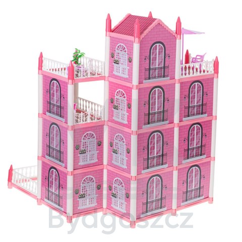 Domek dla lalek willa różowa DIY 4 poziomy mebelki 61cm Domek dla lalek willa różowa DIY 4 poziomy mebelki 61cm