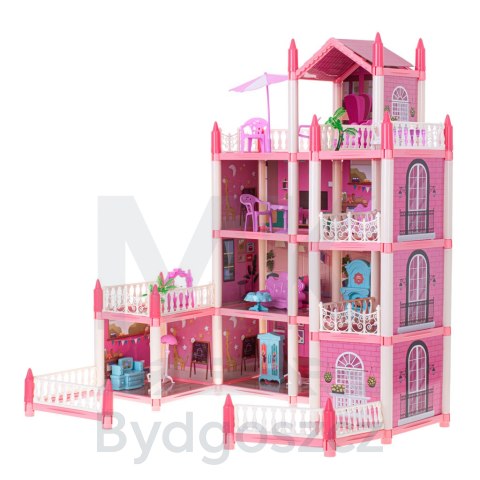 Domek dla lalek willa różowa DIY 4 poziomy mebelki 61cm Domek dla lalek willa różowa DIY 4 poziomy mebelki 61cm