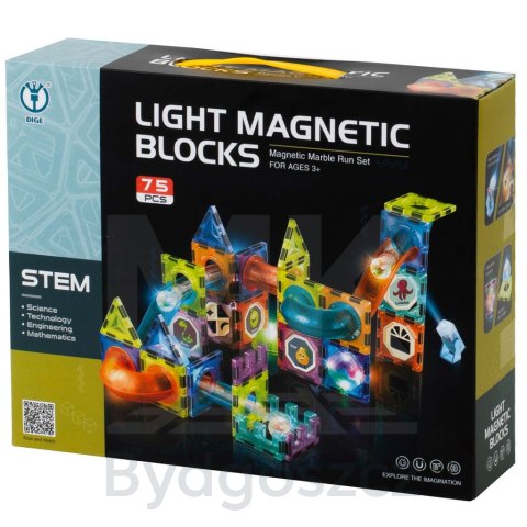 Klocki magnetyczne marble tor kulkowy świecący 75 elementów Klocki magnetyczne marble tor kulkowy świecący 75 elementów
