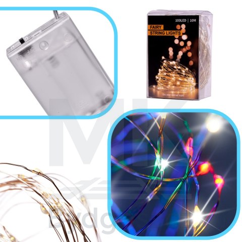 Lampki LED druciki dekoracyjne świąteczne choinkowe 10m 100LED multikolor Lampki LED druciki dekoracyjne świąteczne choinkowe 10m 100LED multikolor