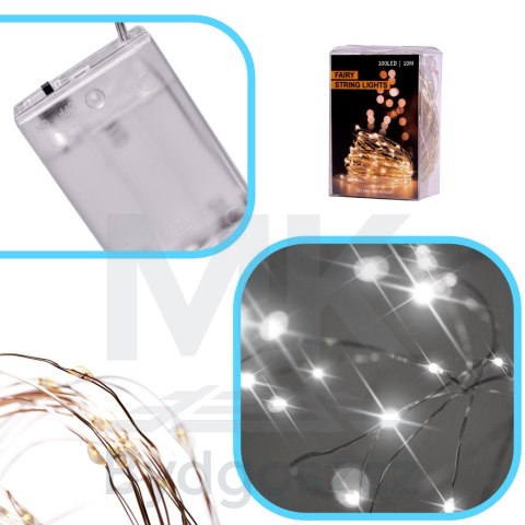 Lampki LED druciki dekoracyjne świąteczne choinkowe 10m 100LED zimny biały Lampki LED druciki dekoracyjne świąteczne choinkowe 10m 100LED zimny biały