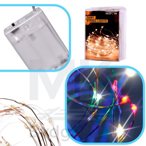 Lampki LED druciki dekoracyjne świąteczne choinkowe 5m 50LED multikolor Lampki LED druciki dekoracyjne świąteczne choinkowe 5m 50LED multikolor