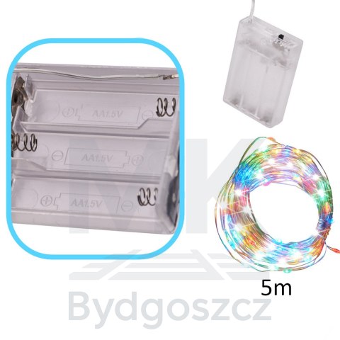 Lampki LED druciki dekoracyjne świąteczne choinkowe 5m 50LED multikolor Lampki LED druciki dekoracyjne świąteczne choinkowe 5m 50LED multikolor