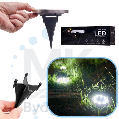 Lampy ogrodowe solarne najazdowe gruntowe czujnik zmierzchu wbijane świecący dysk 8LED 12szt. zimny biały Lampy ogrodowe solarne najazdowe gruntowe czujnik zmierzchu wbijane świecący dysk 8LED 12szt. zimny biały