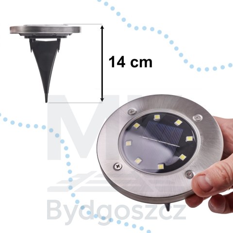 Lampy ogrodowe solarne najazdowe gruntowe czujnik zmierzchu wbijane świecący dysk 8LED 12szt. zimny biały Lampy ogrodowe solarne najazdowe gruntowe czujnik zmierzchu wbijane świecący dysk 8LED 12szt. zimny biały