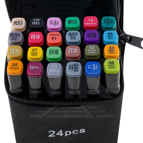 Markery dwustronne mazaki alkoholowe w etui 24 + podstawka Markery dwustronne mazaki alkoholowe w etui 24 + podstawka