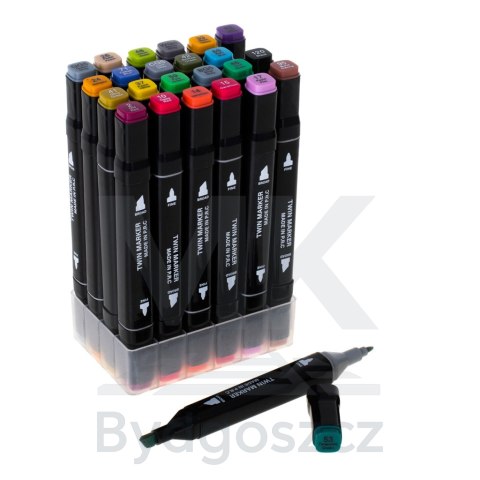 Markery dwustronne mazaki alkoholowe w etui 24 + podstawka Markery dwustronne mazaki alkoholowe w etui 24 + podstawka