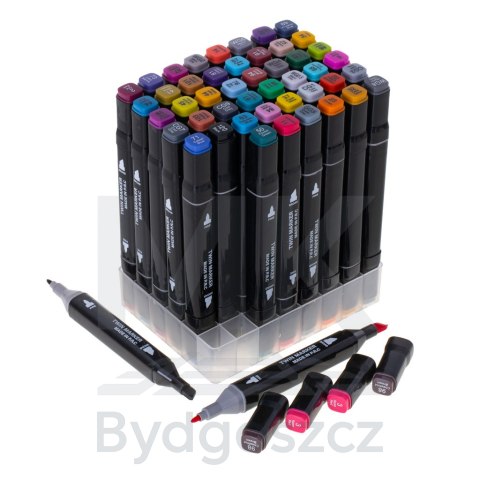 Markery dwustronne mazaki alkoholowe w etui 48 + podstawka Markery dwustronne mazaki alkoholowe w etui 48 + podstawka