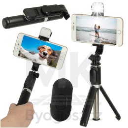 Kijek do selfie z pilotem Bluetooth statyw tripod lampka LED czarny
