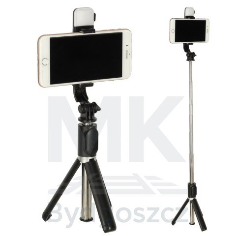 Kijek do selfie z pilotem Bluetooth statyw tripod lampka LED czarny Kijek do selfie z pilotem Bluetooth statyw tripod lampka LED czarny
