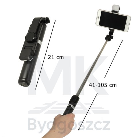 Kijek do selfie z pilotem Bluetooth statyw tripod lampka LED czarny Kijek do selfie z pilotem Bluetooth statyw tripod lampka LED czarny