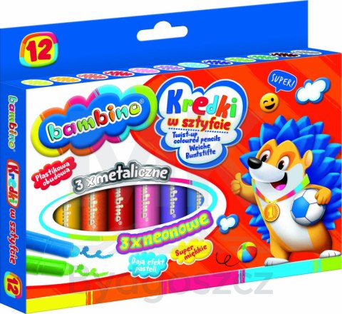 Kredki w sztyfcie wykręcane Bambino 12 kolorów Kredki w sztyfcie wykręcane Bambino 12 kolorów