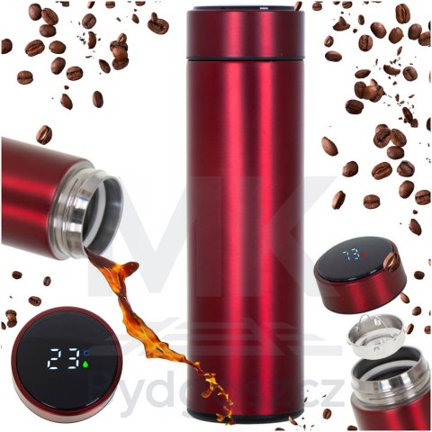 Kubek bidon termiczny termos smart LED 500ml bordowy