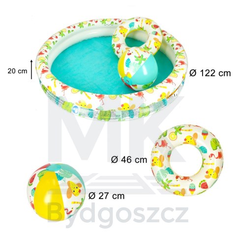 Basen dmuchany ogrodowy 3w1 dla dzieci kółko piłka BESTWAY 51124 122cm Basen dmuchany ogrodowy 3w1 dla dzieci kółko piłka BESTWAY 51124 122cm