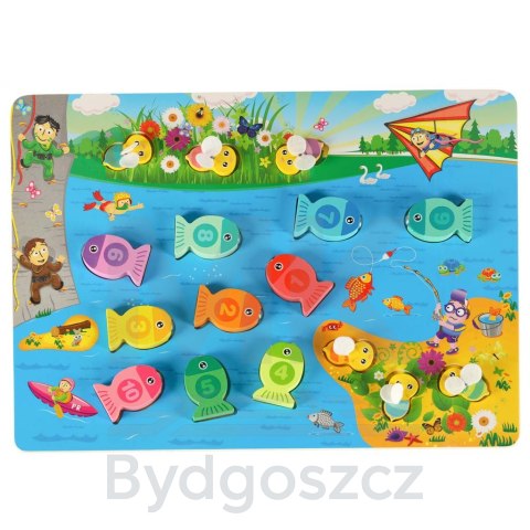 Gra drewniana rybki łowienie rybek na magnes pszczółki montessori Gra drewniana rybki łowienie rybek na magnes pszczółki montessori