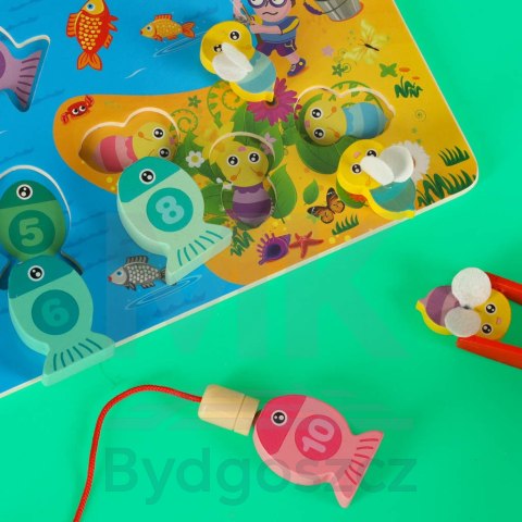 Gra drewniana rybki łowienie rybek na magnes pszczółki montessori Gra drewniana rybki łowienie rybek na magnes pszczółki montessori