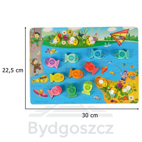 Gra drewniana rybki łowienie rybek na magnes pszczółki montessori Gra drewniana rybki łowienie rybek na magnes pszczółki montessori