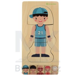 Puzzle drewniane warstwowe budowa ciała montessori chłopiec