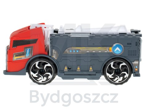 TIR laweta ciężarówka samochód transporter naczepa 2w1 parking resoraki straż pożarna 2 auta czerwone TIR laweta ciężarówka samochód transporter naczepa 2w1 parking resoraki straż pożarna 2 auta czerwone