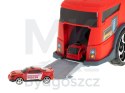 TIR laweta ciężarówka samochód transporter naczepa 2w1 parking resoraki straż pożarna 2 auta czerwone
