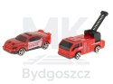 TIR laweta ciężarówka samochód transporter naczepa 2w1 parking resoraki straż pożarna 2 auta czerwone