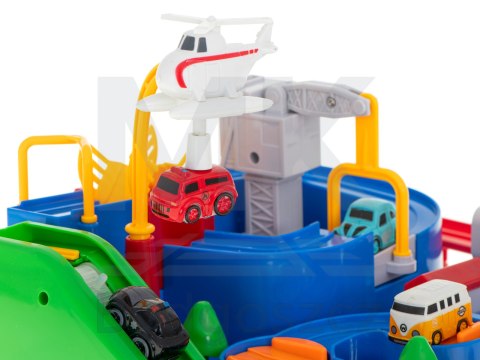 Tor przeszkód interaktywny samochodowy wyścigi parking 4 pojazdy auto autobus radiowóz wóz strażacki helikopter 24x24cm XL Tor przeszkód interaktywny samochodowy wyścigi parking 4 pojazdy auto autobus radiowóz wóz strażacki helikopter 24x24cm XL