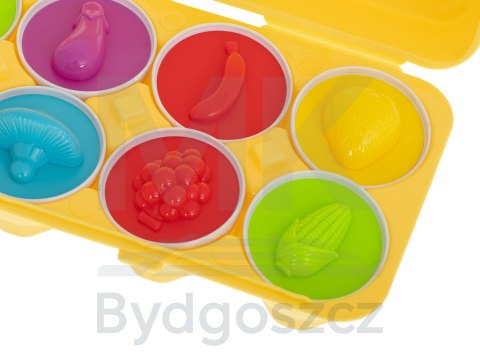 Układanka edukacyjna sorter dopasuj kształty owoce jajka 12 sztuk Układanka edukacyjna sorter dopasuj kształty owoce jajka 12 sztuk