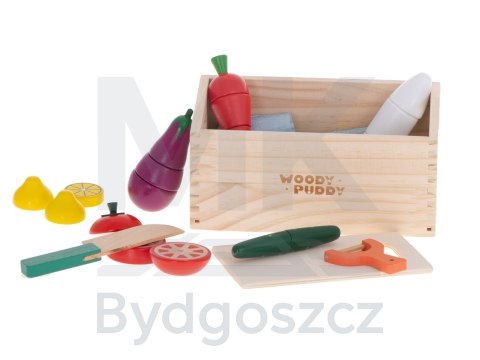 Warzywa drewniane do krojenia na magnes w skrzynce + akcesoria Warzywa drewniane do krojenia na magnes w skrzynce + akcesoria