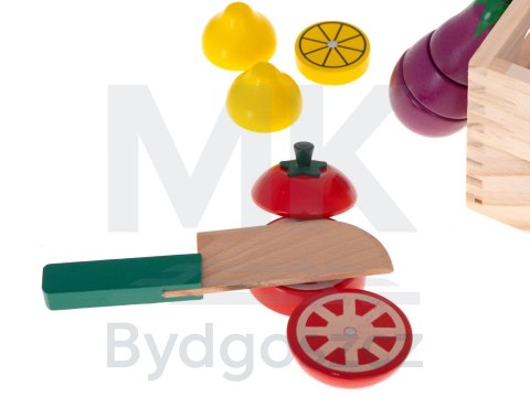 Warzywa drewniane do krojenia na magnes w skrzynce + akcesoria Warzywa drewniane do krojenia na magnes w skrzynce + akcesoria