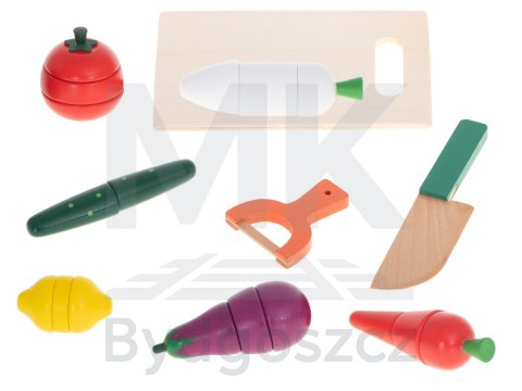 Warzywa drewniane do krojenia na magnes w skrzynce + akcesoria Warzywa drewniane do krojenia na magnes w skrzynce + akcesoria