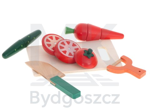 Warzywa drewniane do krojenia na magnes w skrzynce + akcesoria Warzywa drewniane do krojenia na magnes w skrzynce + akcesoria
