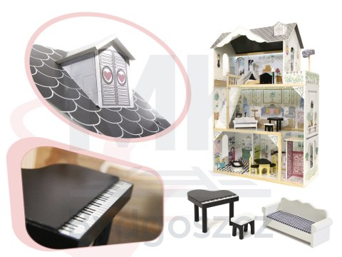 Domek dla lalek drewniany MDF mebelki 122cm XXL LED Domek dla lalek drewniany MDF mebelki 122cm XXL LED